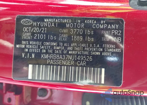 2022 Hyundai Venue Se z USA, uszkodzony, nr VIN KMHRB8A37NU149526